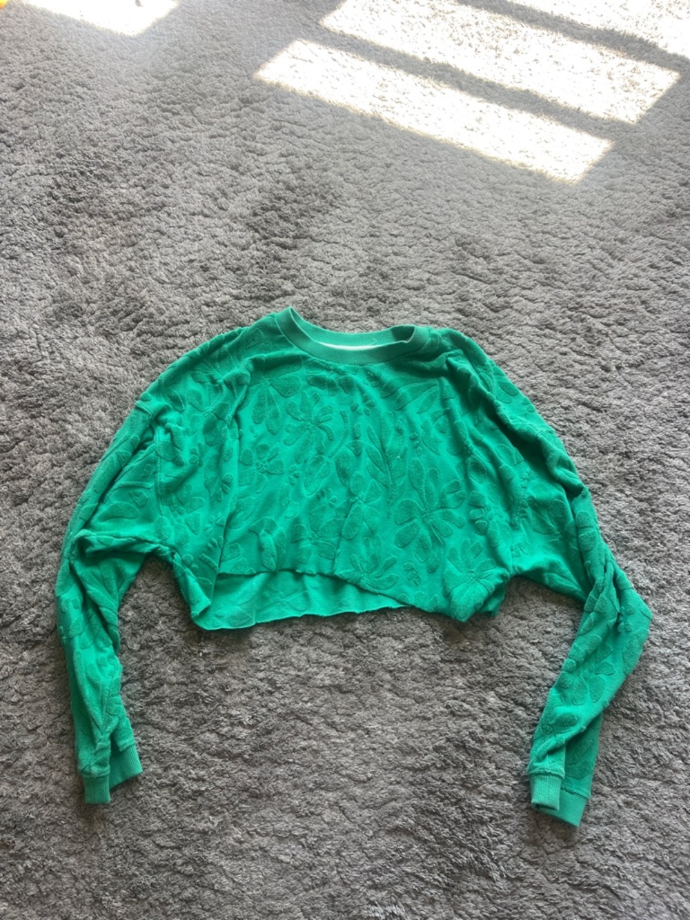 Billabong Green Floral Cropped Long-Sleeve Top